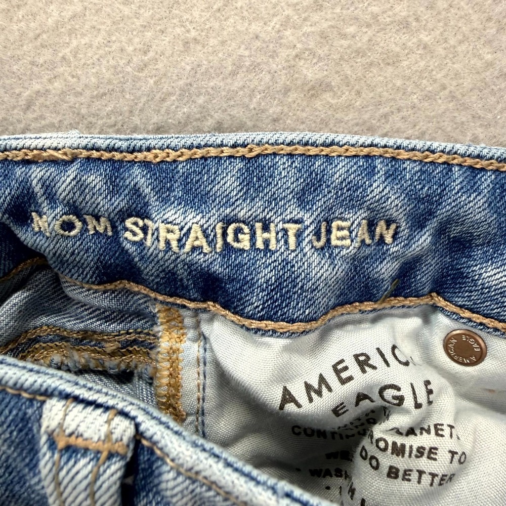 American Eagle Mom Jeans Womens 000 Fits 26x27* Blue Pants Distressed Straight - Picture 11 of 13